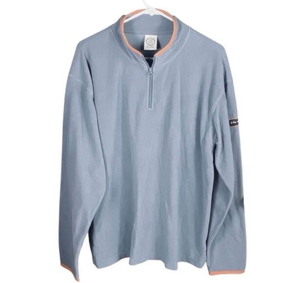 Life Is Good 1/4 zip Slate Blue Orange Fleece Pullover Sweater Mens Large - Picture 1 of 4